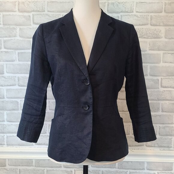 Banana Republic Navy Blue Linen Lightweight Blazer Jacket Career Casual Women 6 - Picture 1 of 10